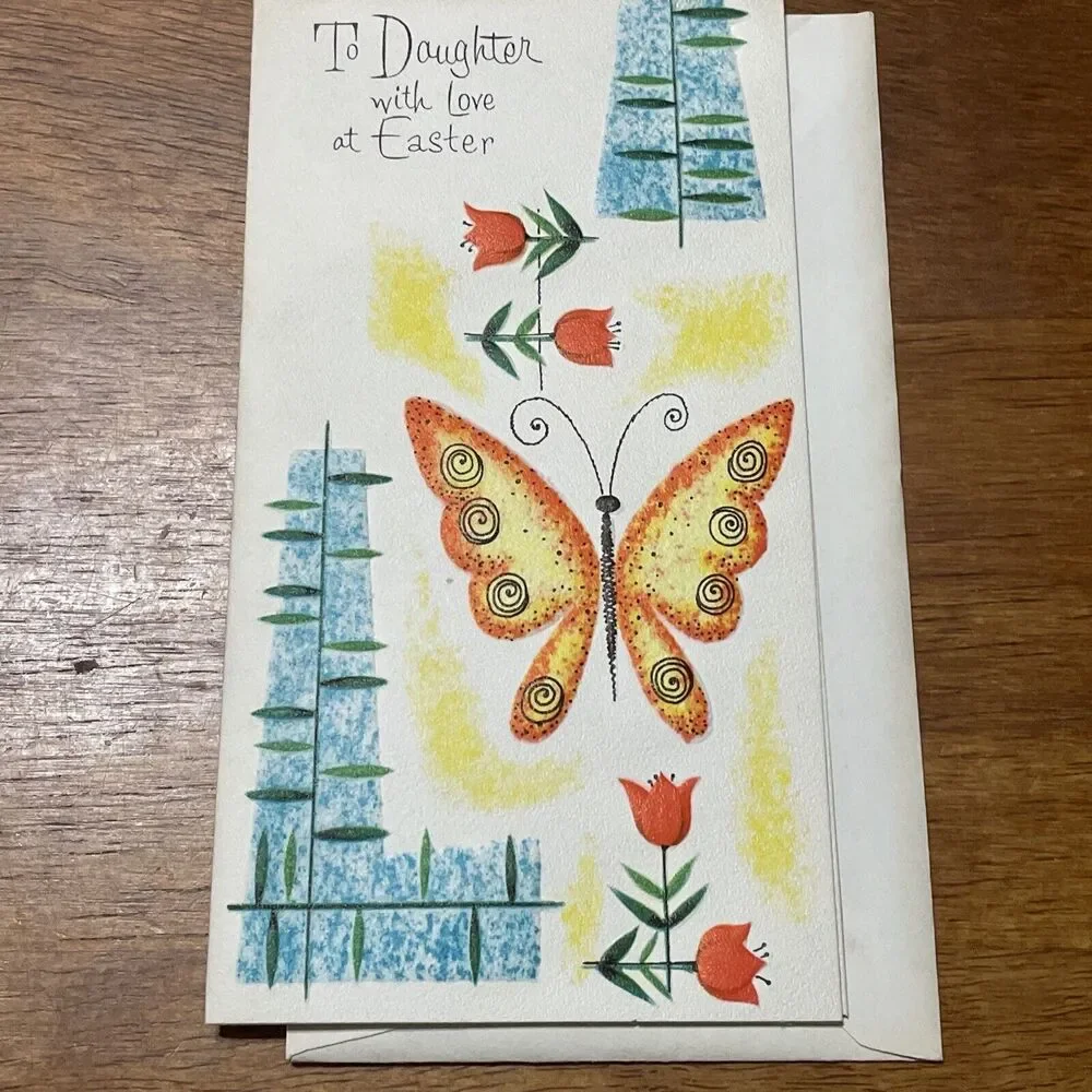 Vtg Volland Easter Greeting Card Daughter Butterfly